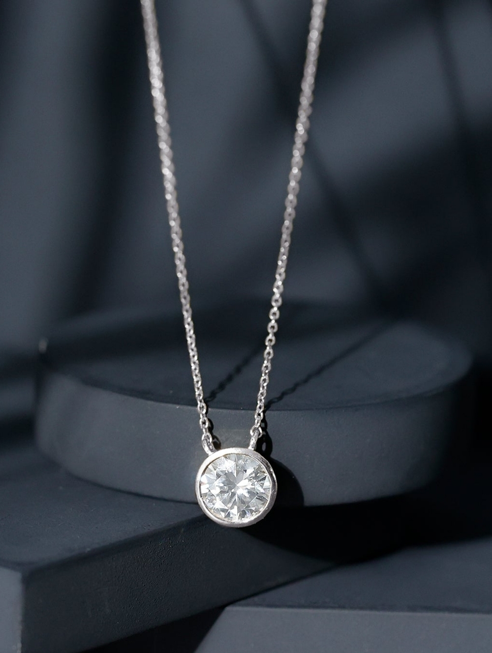 Stunning! 2ct Moissanite Diamond Bezel-Set Solitaire Necklace